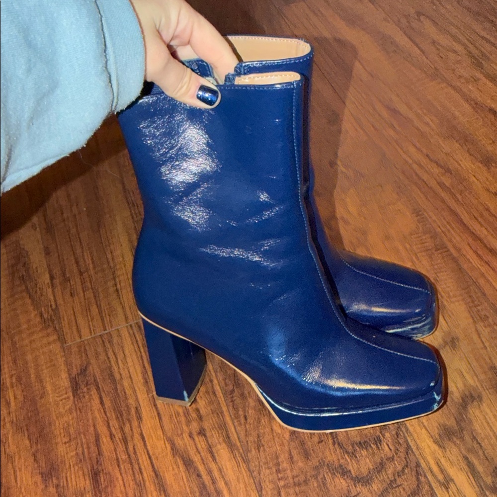 Steve Madden Shiny Blue Heeled Boots